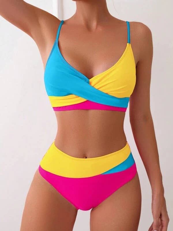 Womens Color Block Cross Front Bikini N25Z254