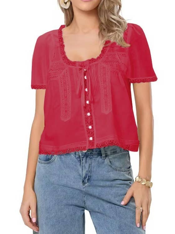 French-Inspired Organic Cotton Tie-Front Blouse N25Z212