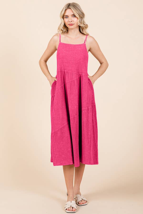 CWD2138MW - ASYMMETRY TIERED DOWN MIDI SLIP DRESS