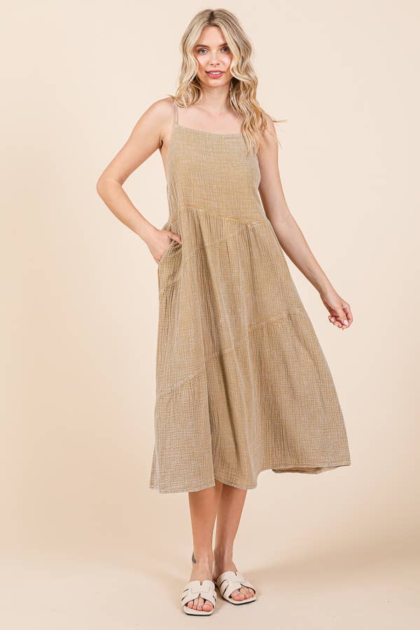 CWD2138MW - ASYMMETRY TIERED DOWN MIDI SLIP DRESS