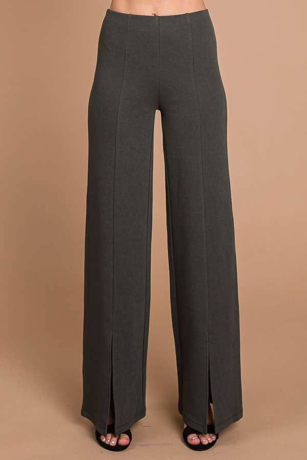 CJP1810 - HIGH WAIST SLIT FRONT WIDE PANTS