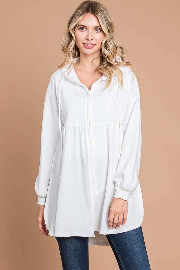 CFH1932L - OVERSIZED RUCHING HOODIE TOP