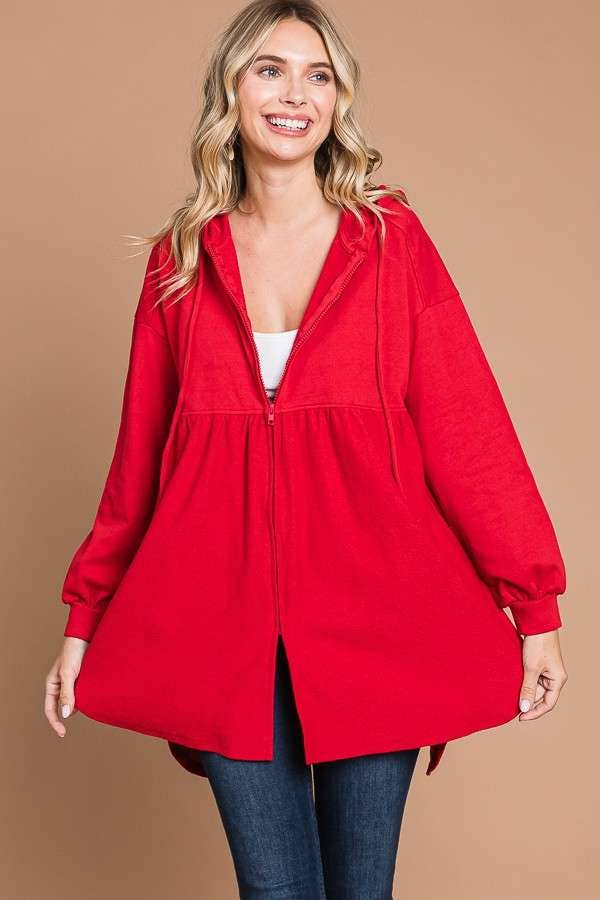 CFH1932L - OVERSIZED RUCHING HOODIE TOP