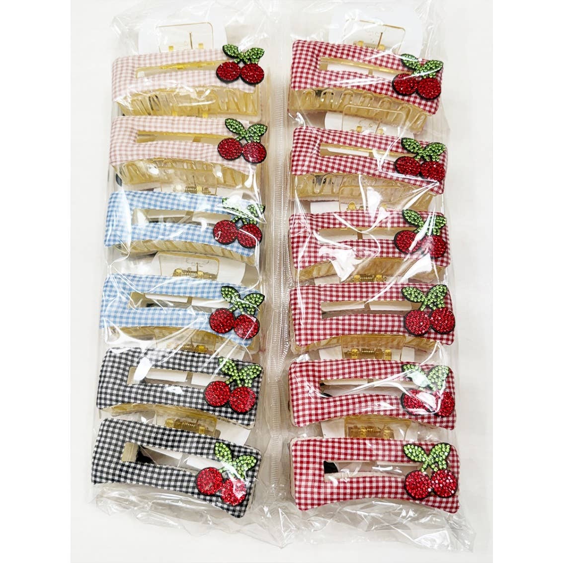 Rectangle Cherry Patch on Gingham Fabric Hair Claw
