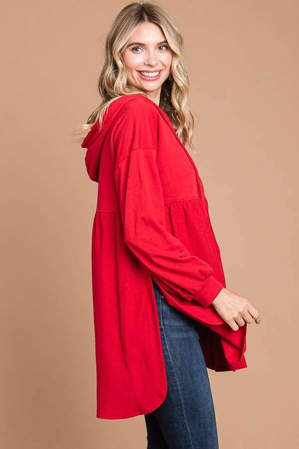 CFH1932L - OVERSIZED RUCHING HOODIE TOP