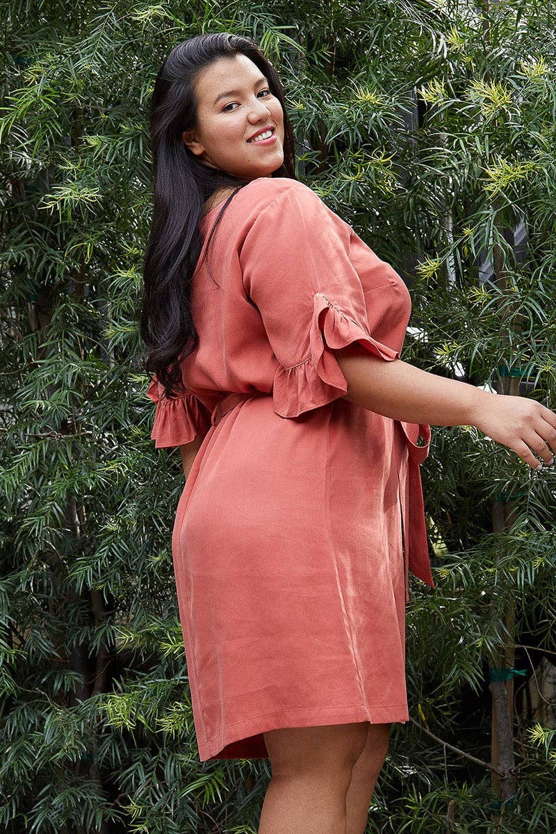 Pleione Plus Size Square Neck Ruffle Sleeve Shift Dress