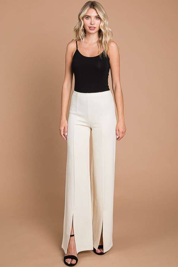CJP1810 - HIGH WAIST SLIT FRONT WIDE PANTS