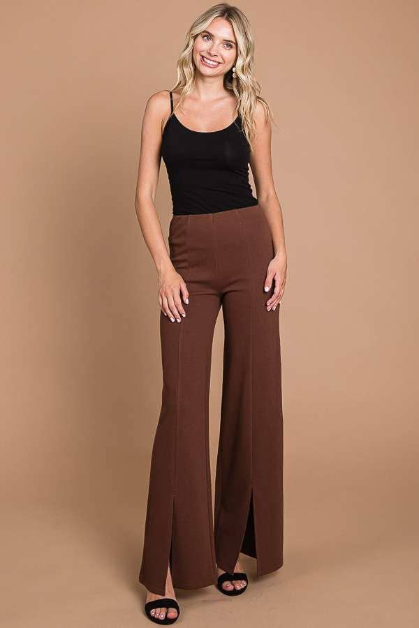 CJP1810 - HIGH WAIST SLIT FRONT WIDE PANTS