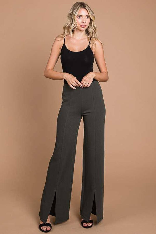CJP1810 - HIGH WAIST SLIT FRONT WIDE PANTS