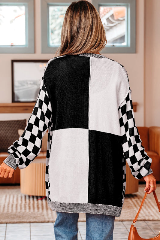 Black Checkered Open front Cardigan