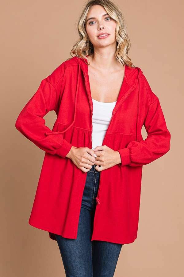 CFH1932L - OVERSIZED RUCHING HOODIE TOP