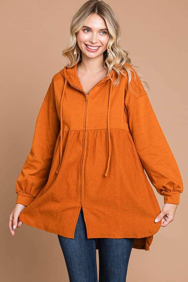 CFH1932L - OVERSIZED RUCHING HOODIE TOP