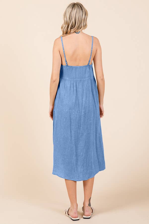 CWD2138MW - ASYMMETRY TIERED DOWN MIDI SLIP DRESS