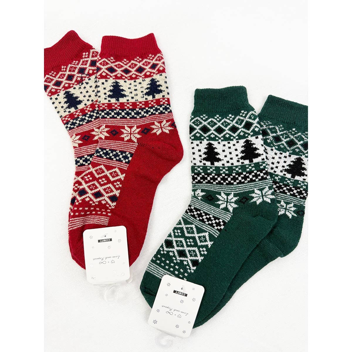 SnowFlake and Tree Print Cozy Cabin Socks
