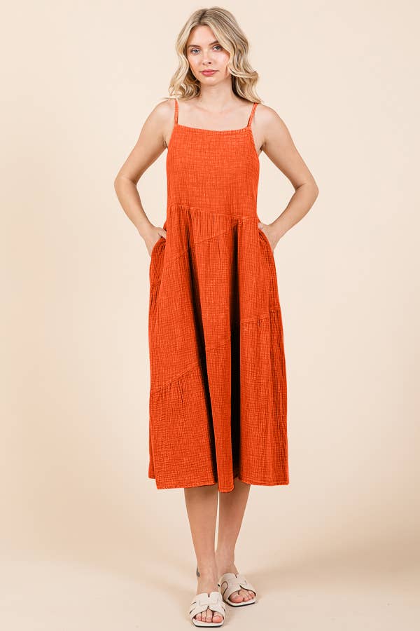 CWD2138MW - ASYMMETRY TIERED DOWN MIDI SLIP DRESS