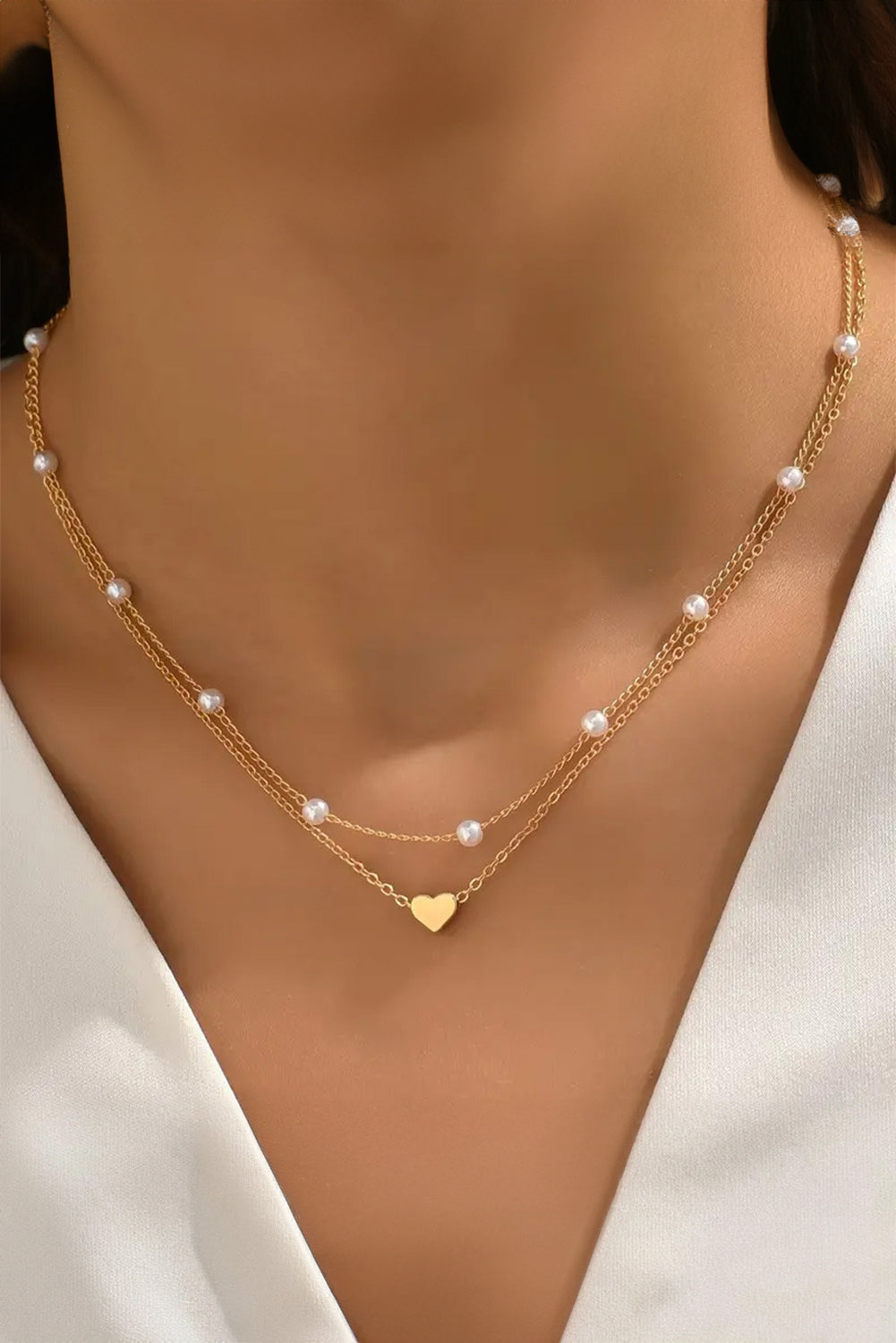 Gold plated heart and pearl necklace