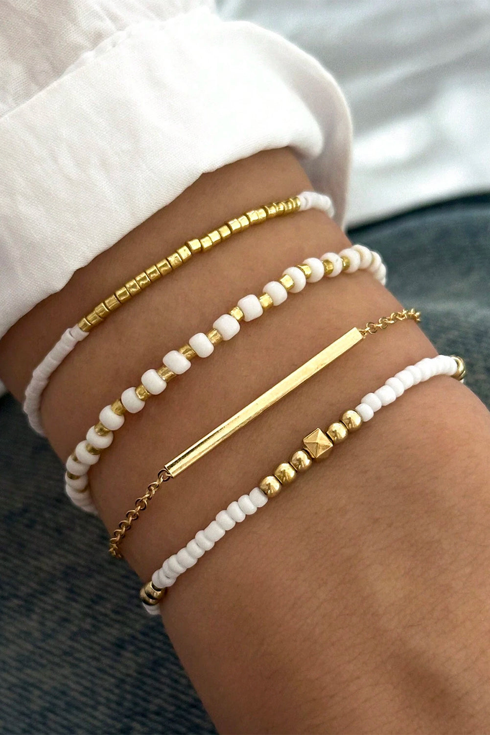 Gold Tiny Beaded Bracelet Set