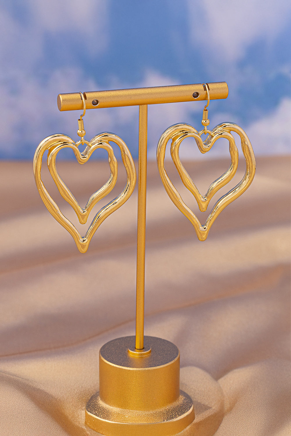 Gold double heart earrings