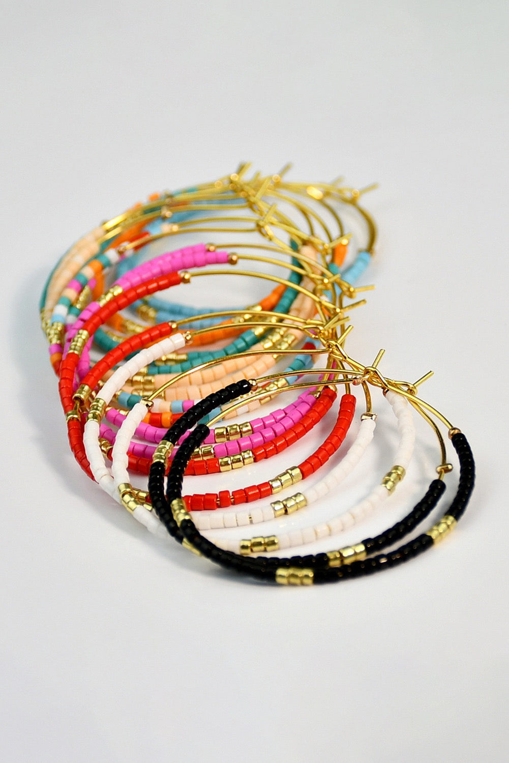 Rose red rice bead gold plated hoop earrings