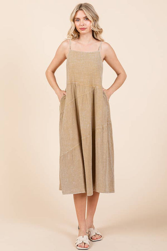 CWD2138MW - ASYMMETRY TIERED DOWN MIDI SLIP DRESS