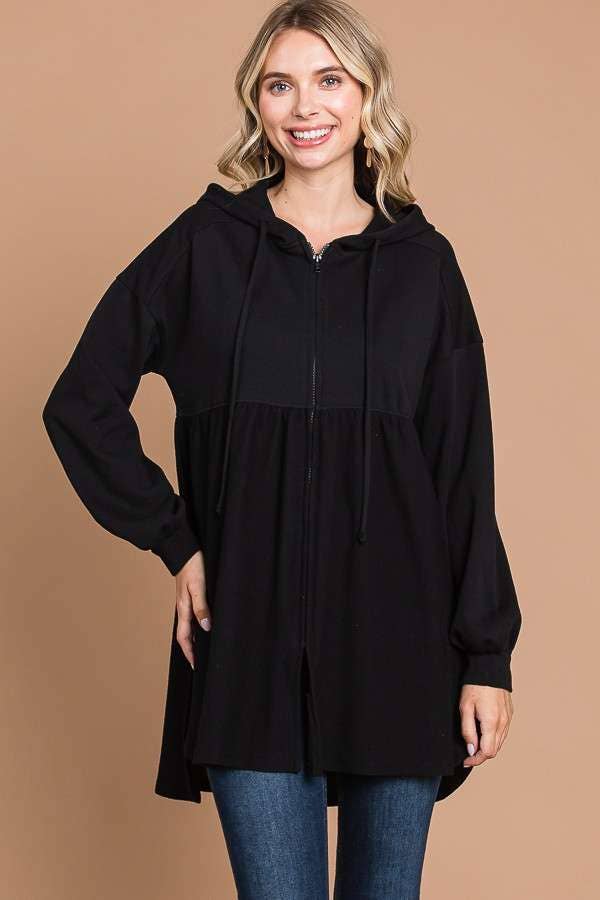 CFH1932L - OVERSIZED RUCHING HOODIE TOP