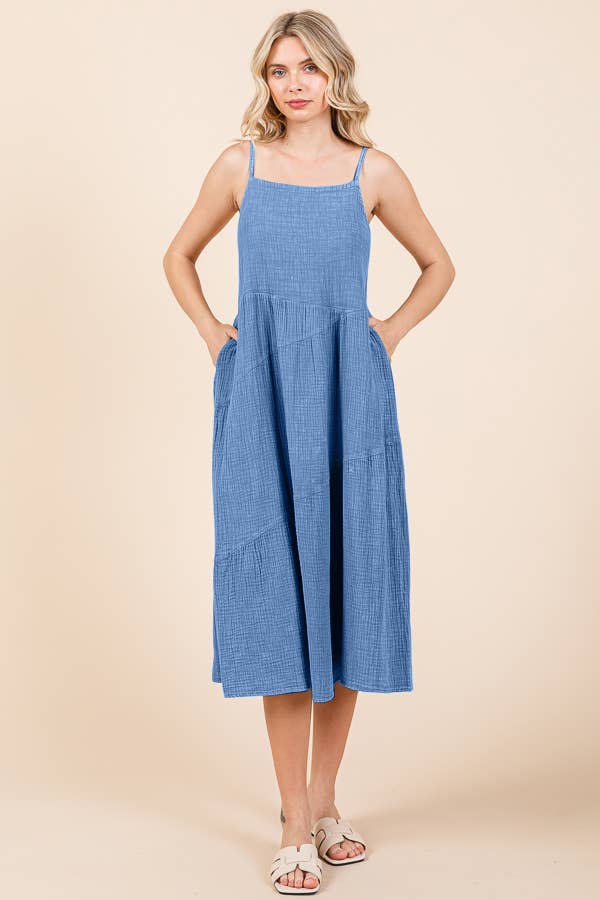 CWD2138MW - ASYMMETRY TIERED DOWN MIDI SLIP DRESS