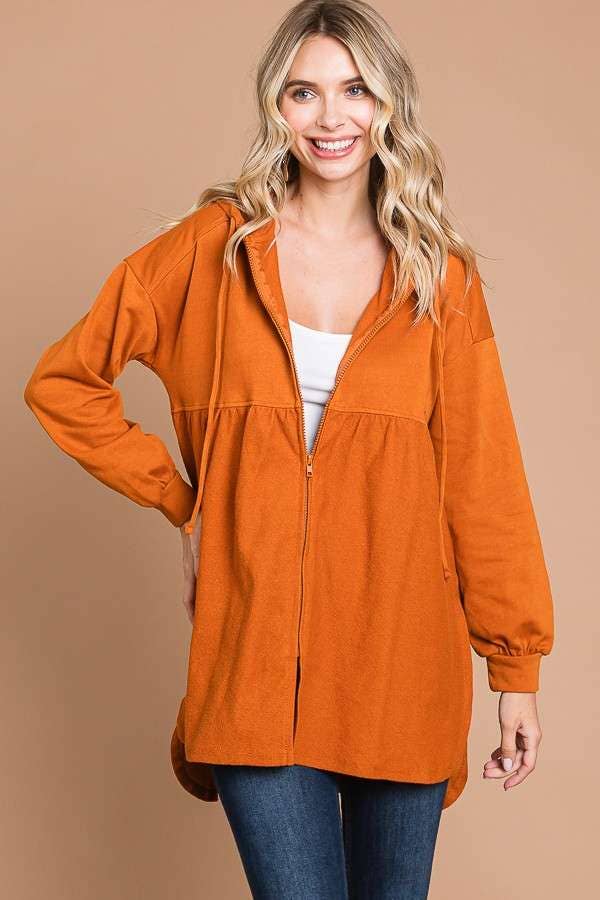 CFH1932L - OVERSIZED RUCHING HOODIE TOP