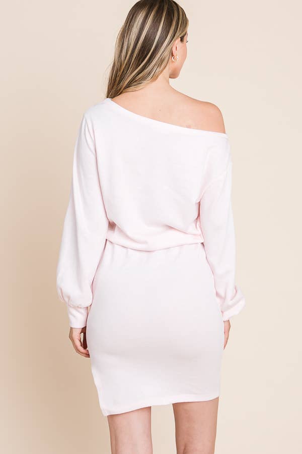 CFD1224L - BOAT NECK BALLOON SLEEVE DRESS