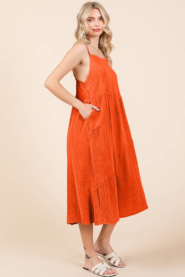 CWD2138MW - ASYMMETRY TIERED DOWN MIDI SLIP DRESS