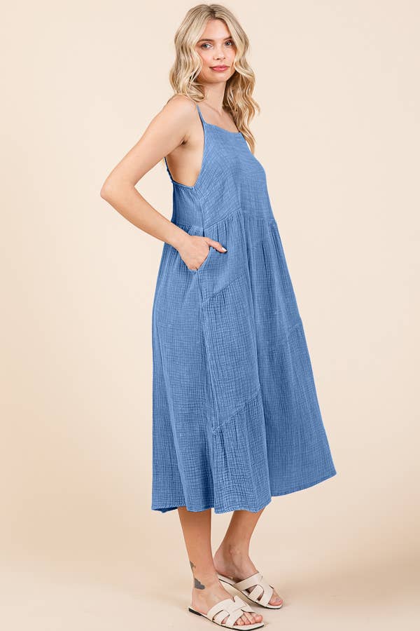 CWD2138MW - ASYMMETRY TIERED DOWN MIDI SLIP DRESS