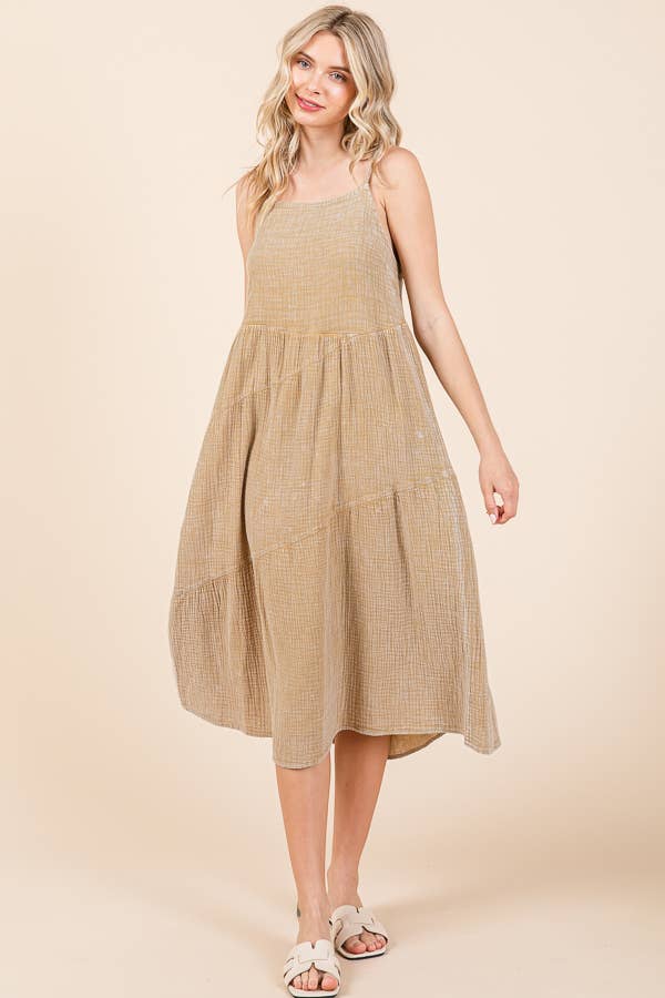CWD2138MW - ASYMMETRY TIERED DOWN MIDI SLIP DRESS