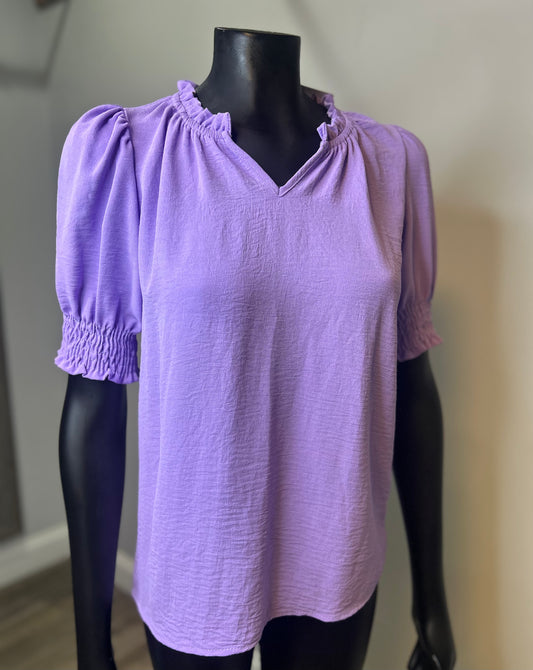 Solid Woven Short Sleeve Top
