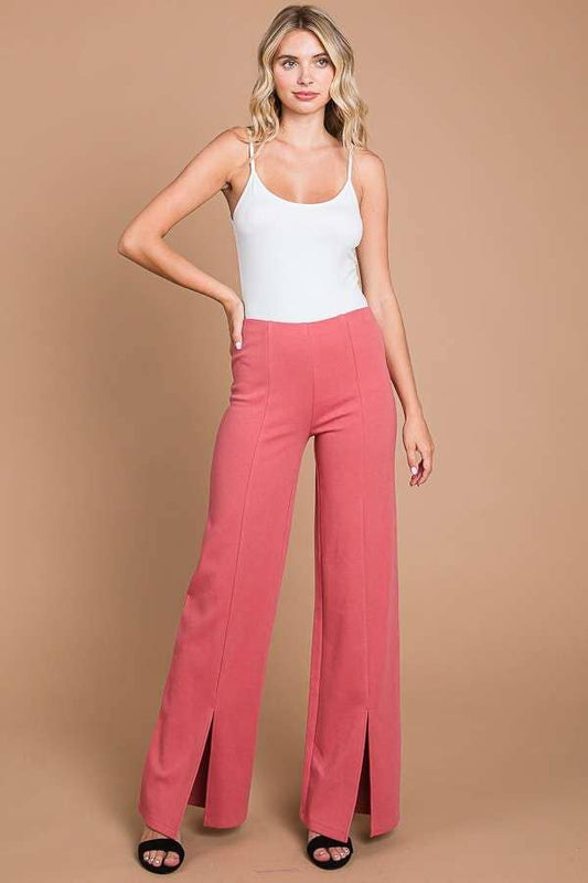 CJP1810 - HIGH WAIST SLIT FRONT WIDE PANTS