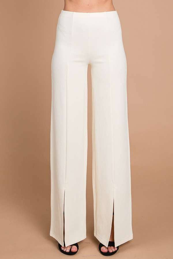 CJP1810 - HIGH WAIST SLIT FRONT WIDE PANTS