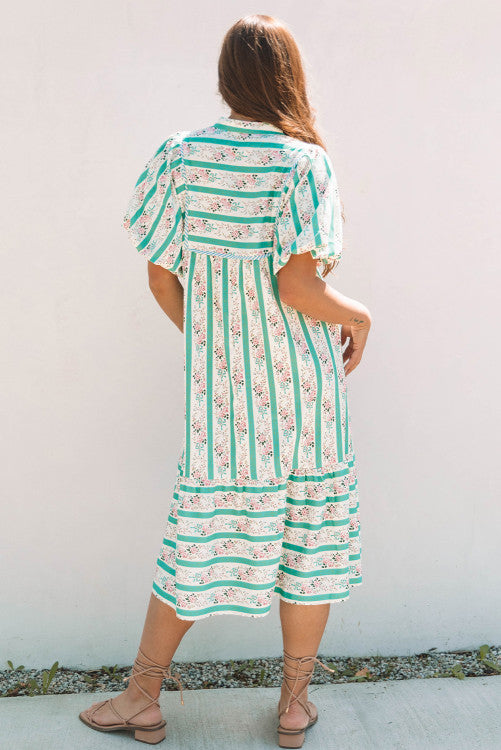 Teal Stripped Floral Dress