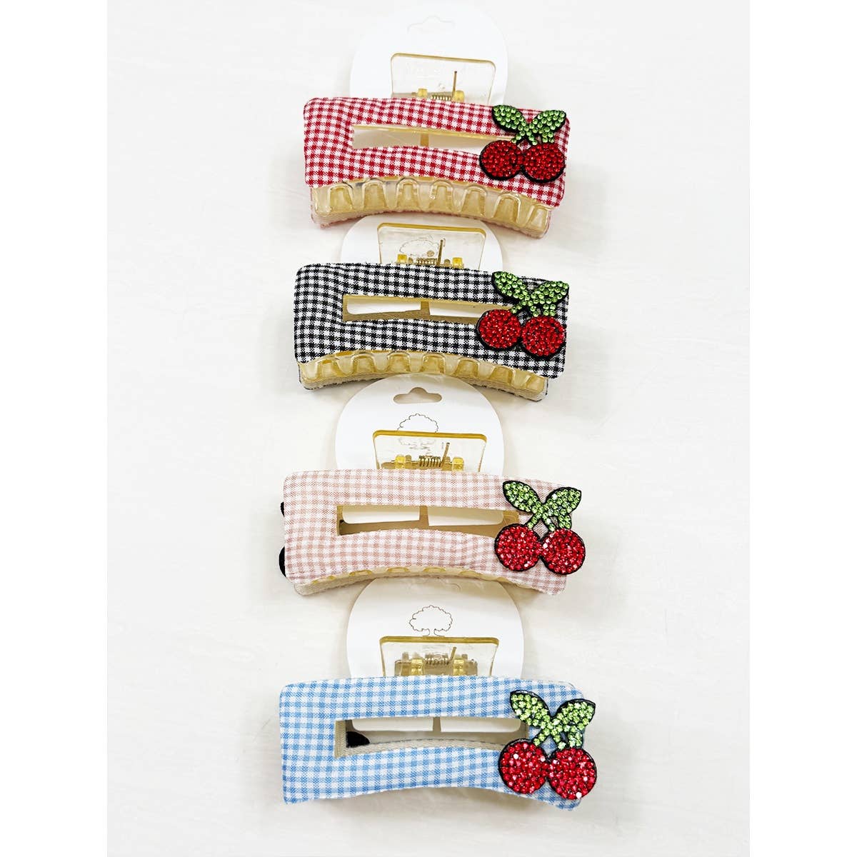 Rectangle Cherry Patch on Gingham Fabric Hair Claw