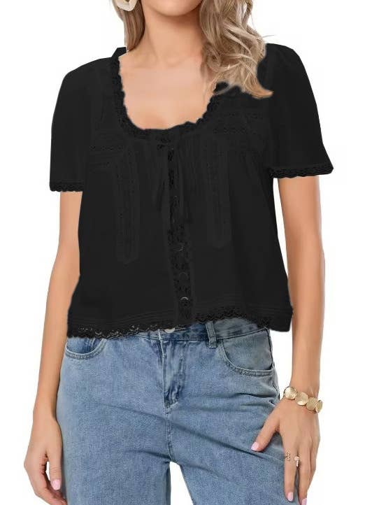 French-Inspired Organic Cotton Tie-Front Blouse N25Z212