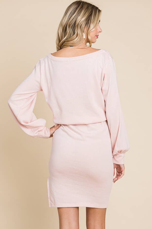 CFD1224L - BOAT NECK BALLOON SLEEVE DRESS