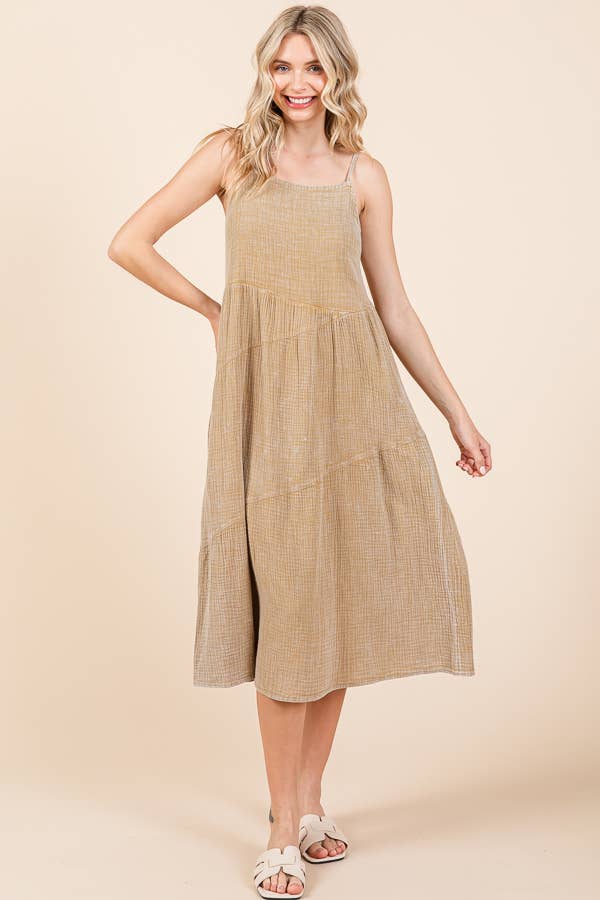 CWD2138MW - ASYMMETRY TIERED DOWN MIDI SLIP DRESS