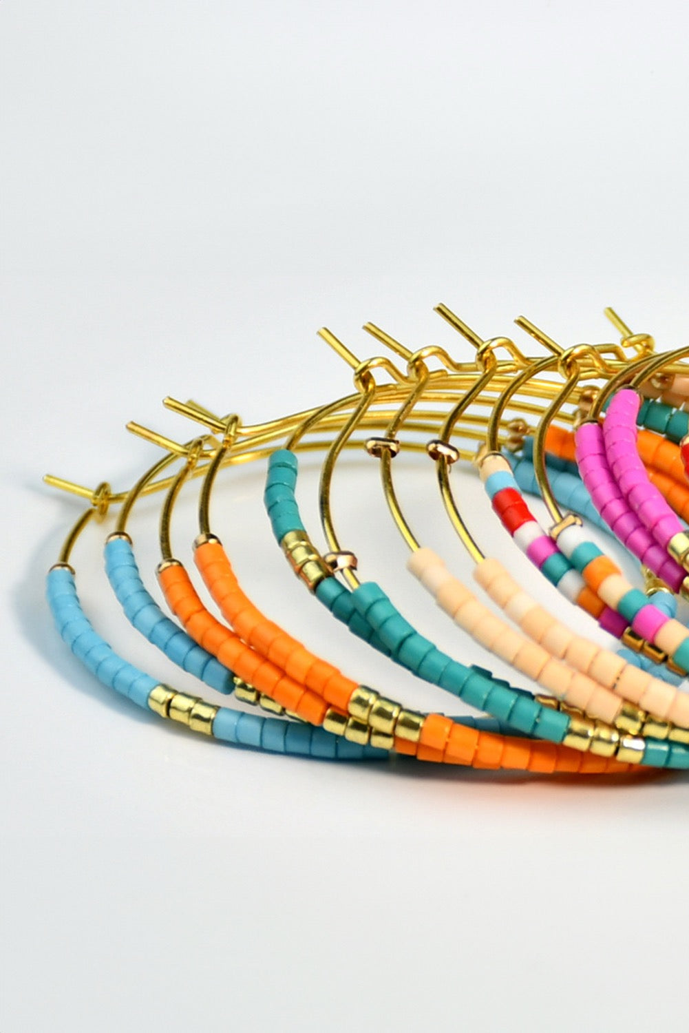 Rose red rice bead gold plated hoop earrings