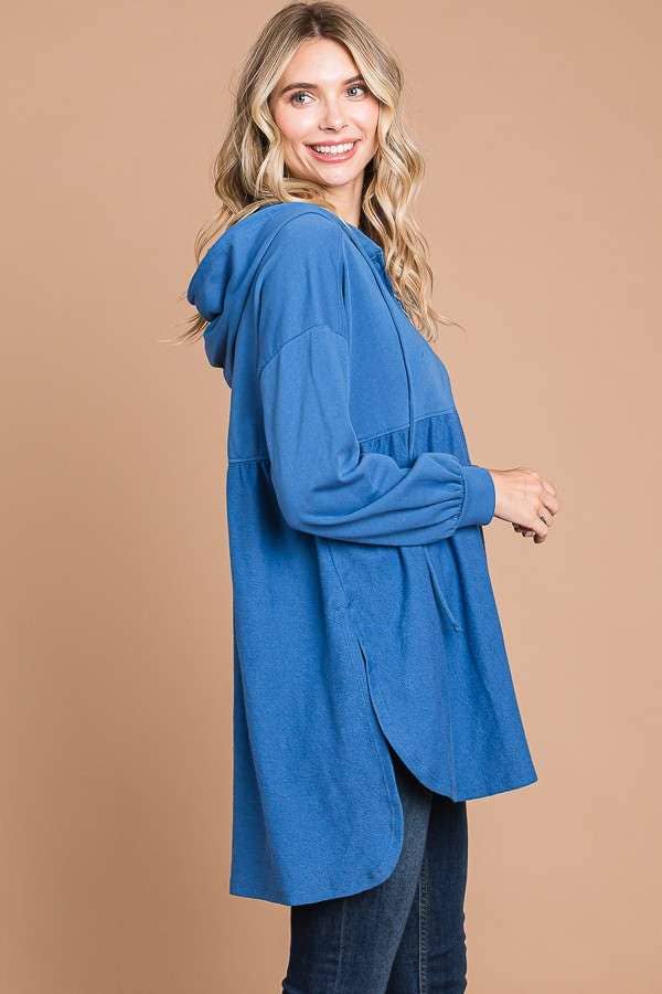 CFH1932L - OVERSIZED RUCHING HOODIE TOP
