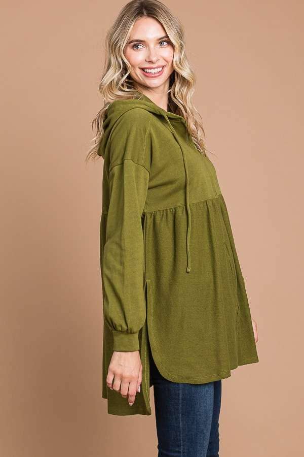 CFH1932L - OVERSIZED RUCHING HOODIE TOP