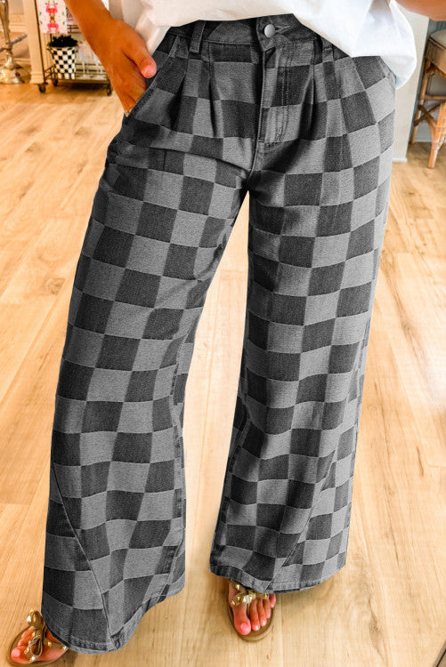 Dark Grey Checkered Jeans