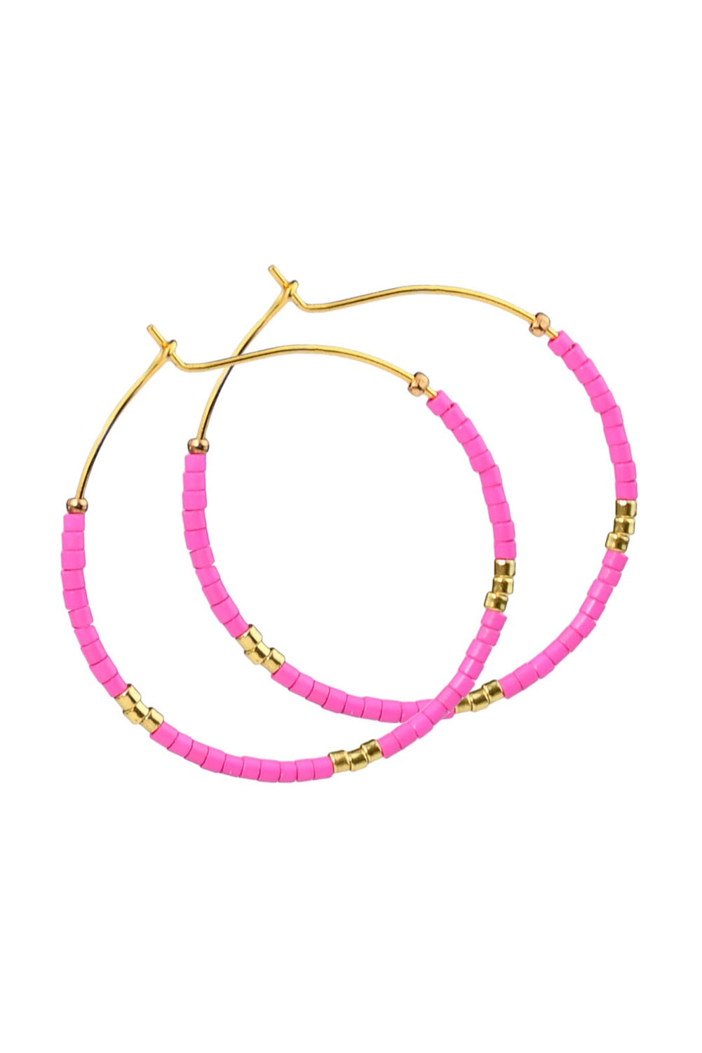 Rose red rice bead gold plated hoop earrings