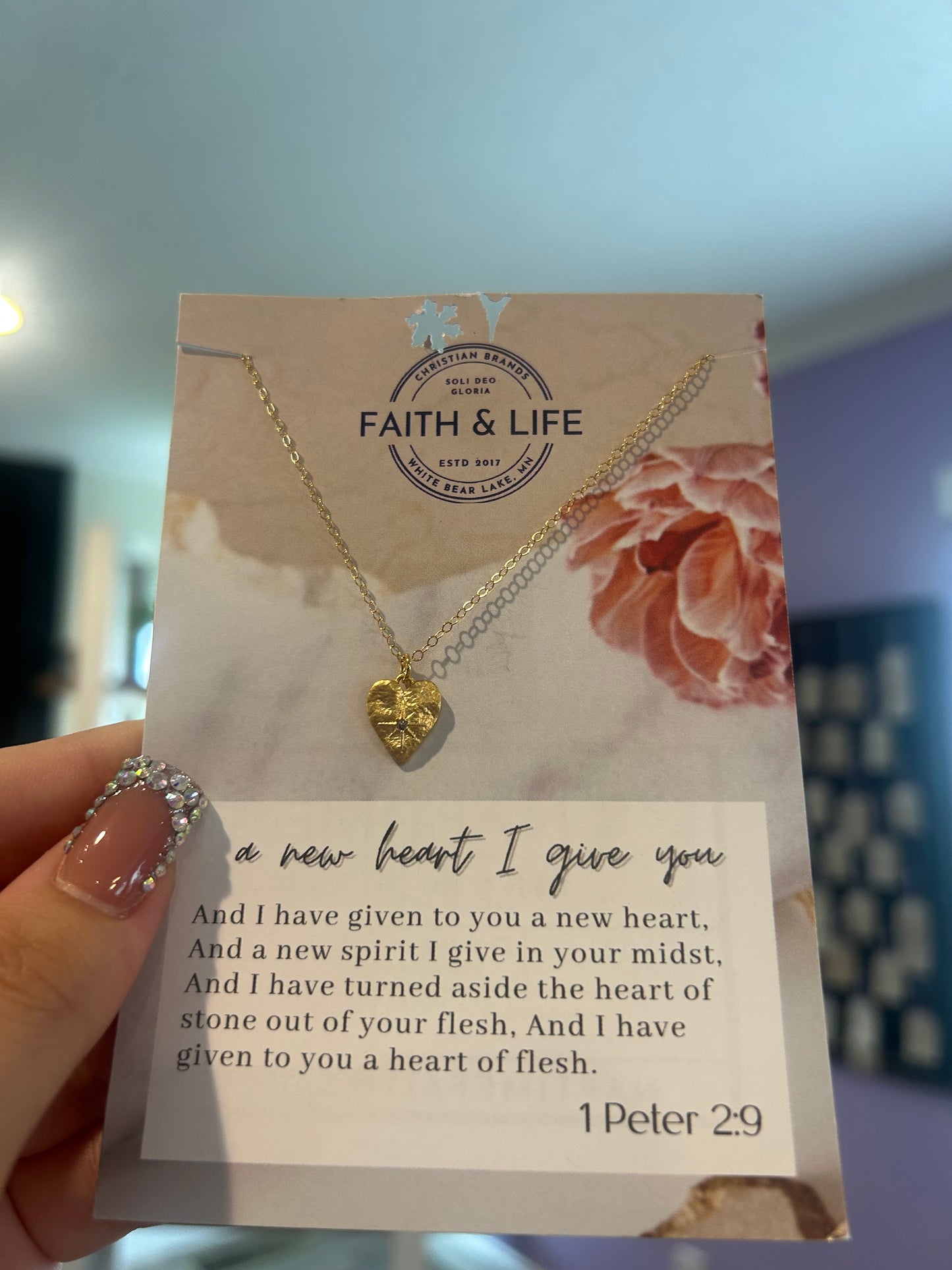 "A New Heart" 14k Gold Cubic Zirconia Christian Necklace