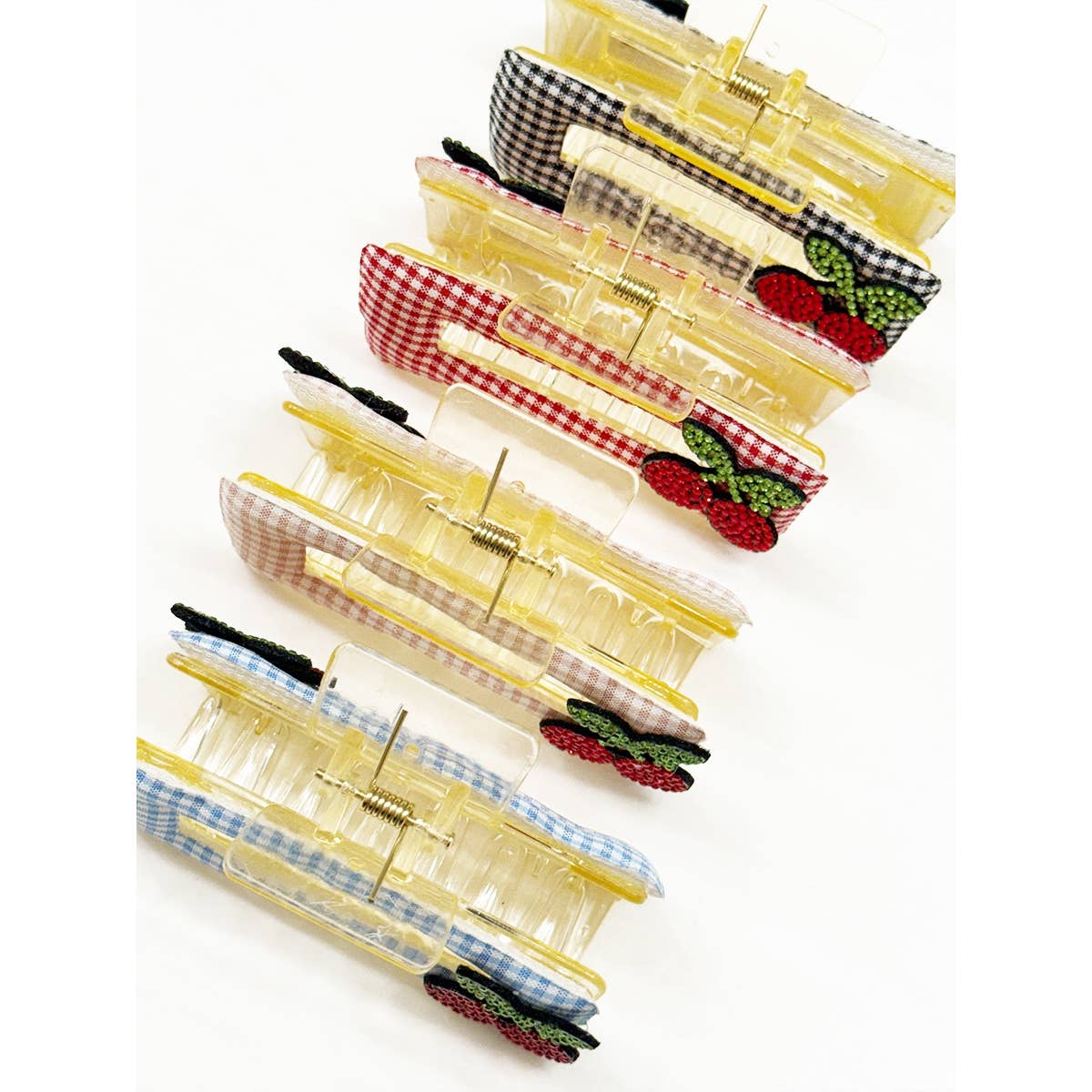 Rectangle Cherry Patch on Gingham Fabric Hair Claw