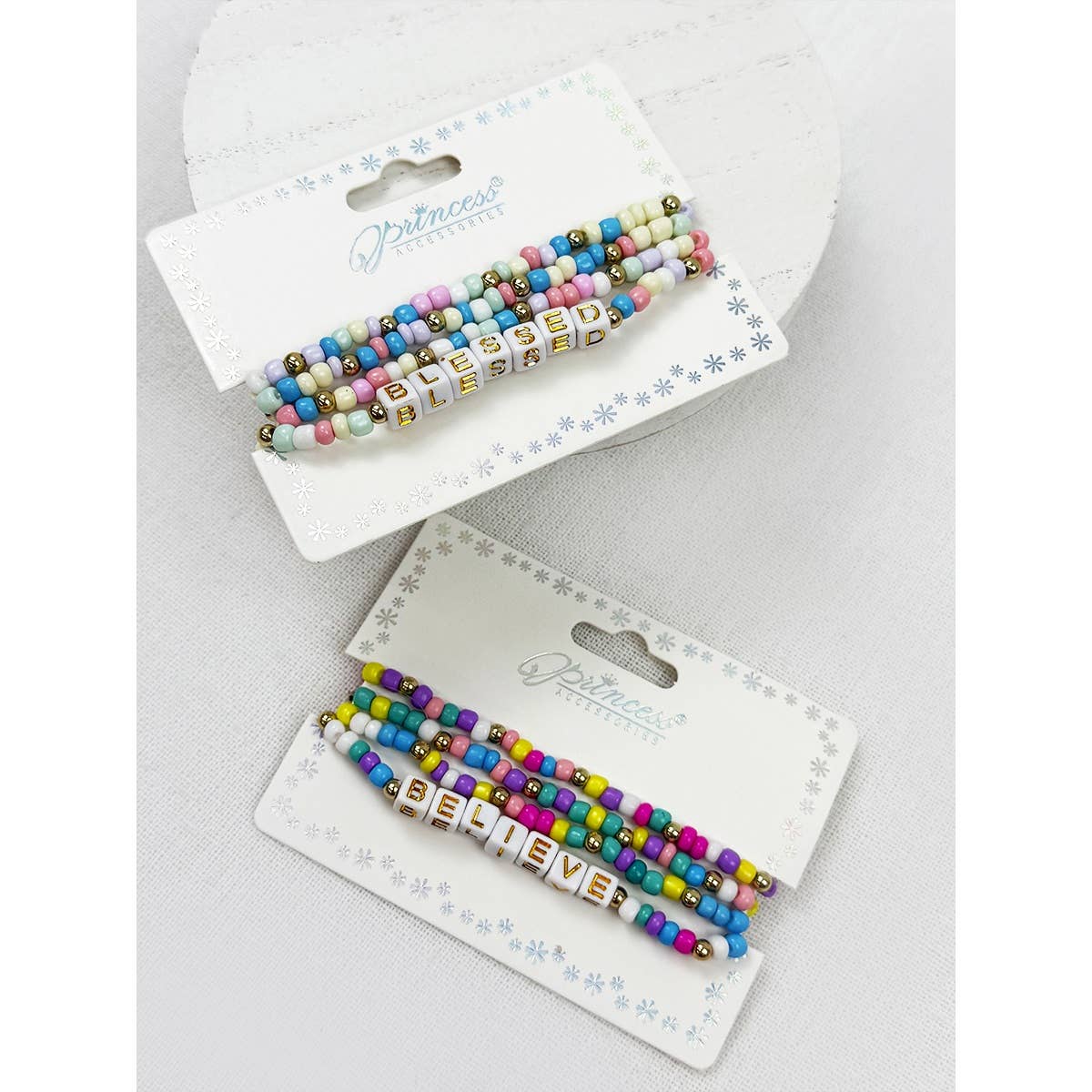 BELIEVE and BLESSED layered Stretch Bracelets