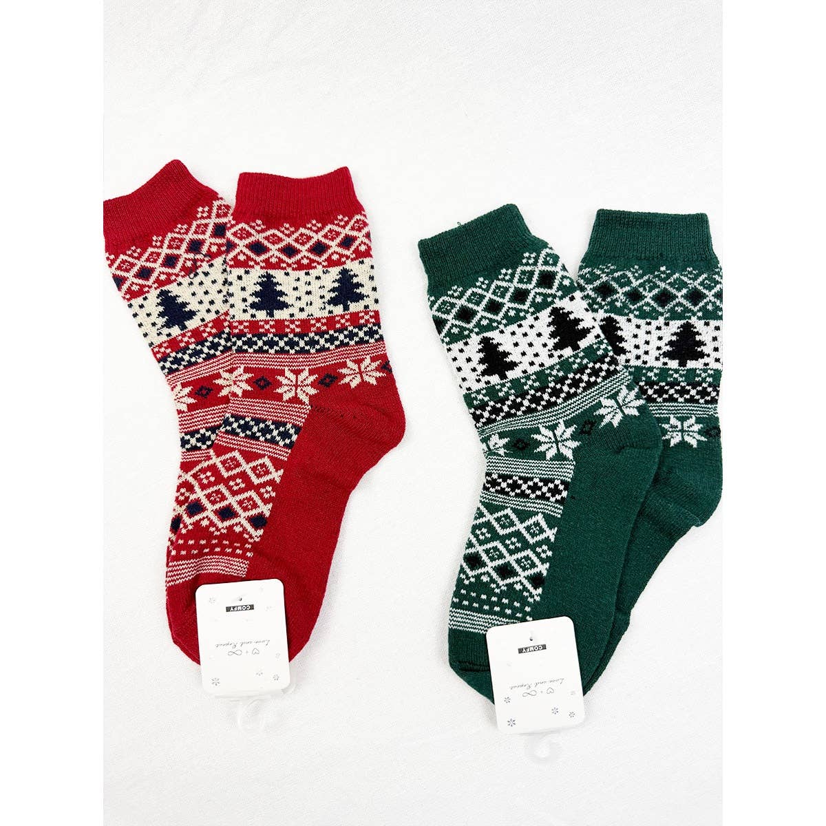 SnowFlake and Tree Print Cozy Cabin Socks