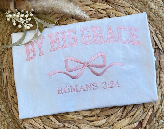 By His Grace Coquette Bow Embroidered Comfort Color Tee