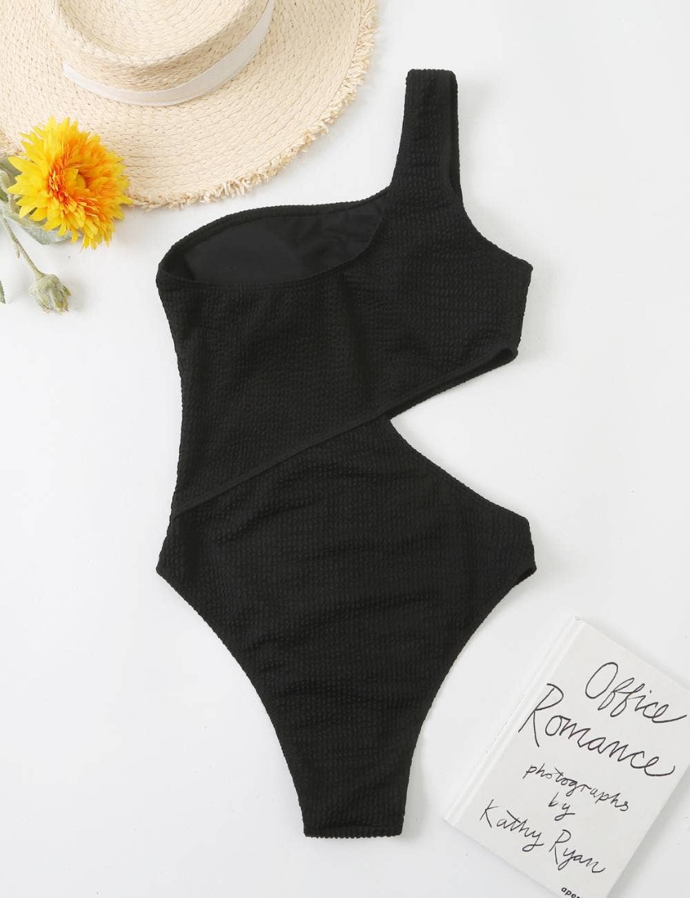 Wrinkle One Shoulder One Piece Swimwear SKSW40090